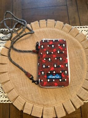 Kavu Burgundy Raccoon Pattern Crossbody Wallet